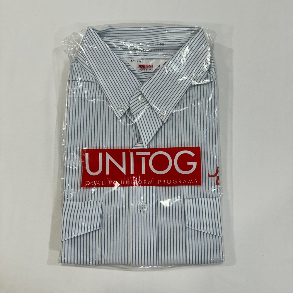 VTG Unitog Frito Lay Uniform Shirt Mens 17-17.5 Pinstripe Embroidered Workwear